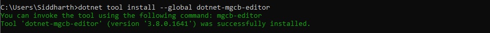 Result of installing MGCB editor